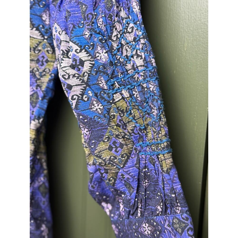 NWT Ro's Garden Gin Button-Up Collared Geometric Shirt Lachen Blue Purple XS - Picture 3 of 7